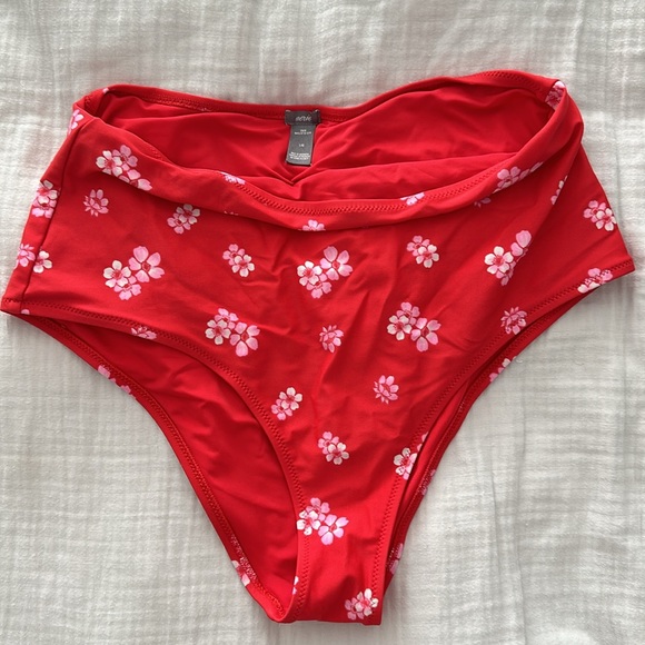 Aerie Red Floral Flower Bikini Push Up with High Waisted Bottoms Full Coverage - Picture 2 of 5